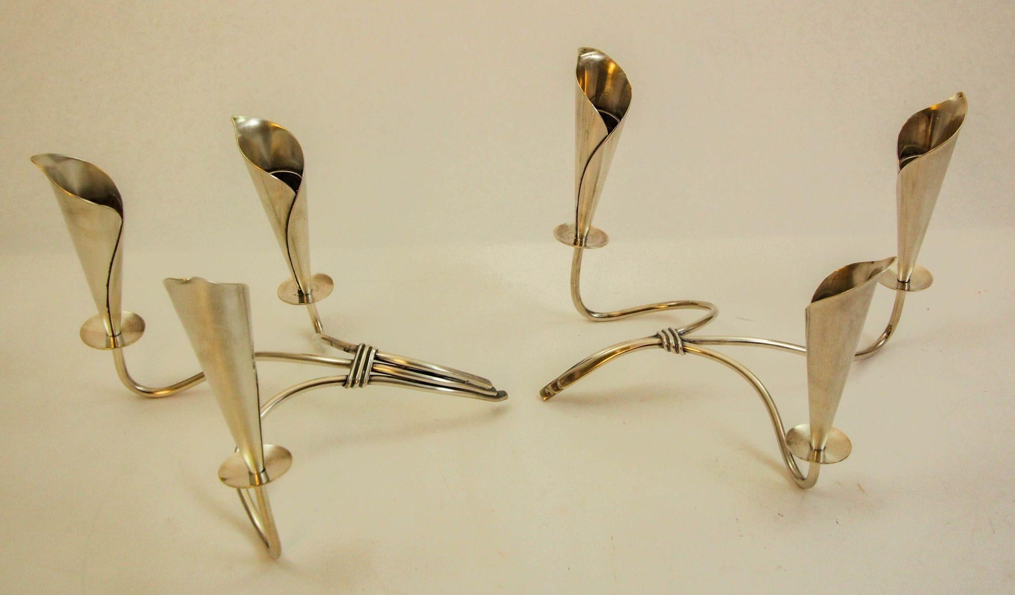 Portacandele scultoreo Hans Jensen Calla Lily placcato in argento a coppia in vendita 5