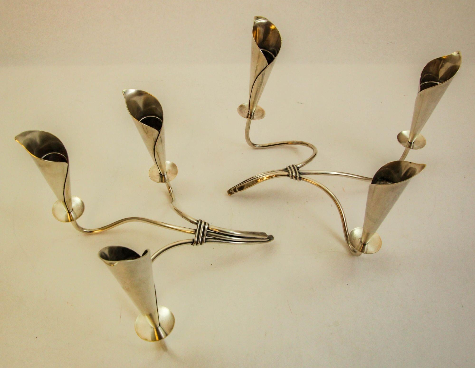 Portacandele scultoreo Hans Jensen Calla Lily placcato in argento a coppia in vendita 6