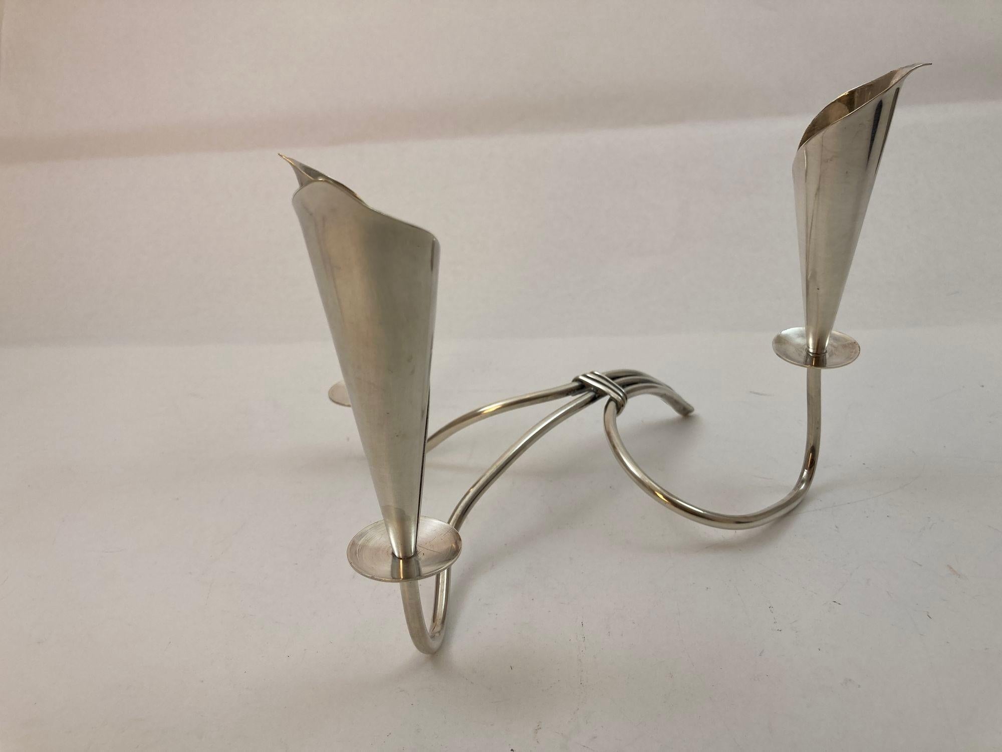 Portacandele scultoreo Hans Jensen Calla Lily placcato in argento a coppia in vendita 10