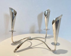 Sculptural Hans Jensen Calla Lily Candle Holders Silver Plated a Pair