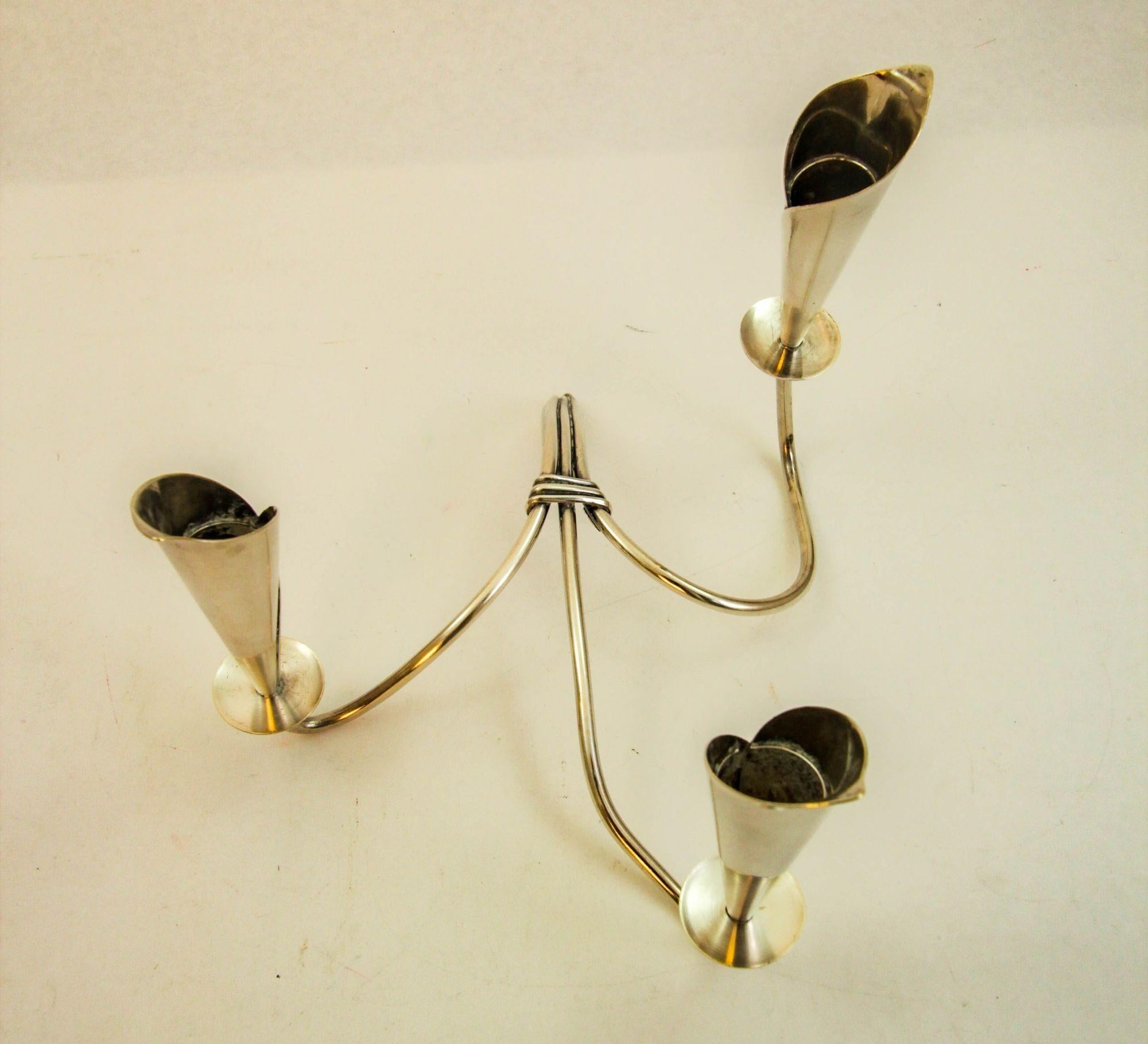 Portacandele scultoreo Hans Jensen Calla Lily placcato in argento a coppia In condizioni buone in vendita a North Hollywood, CA