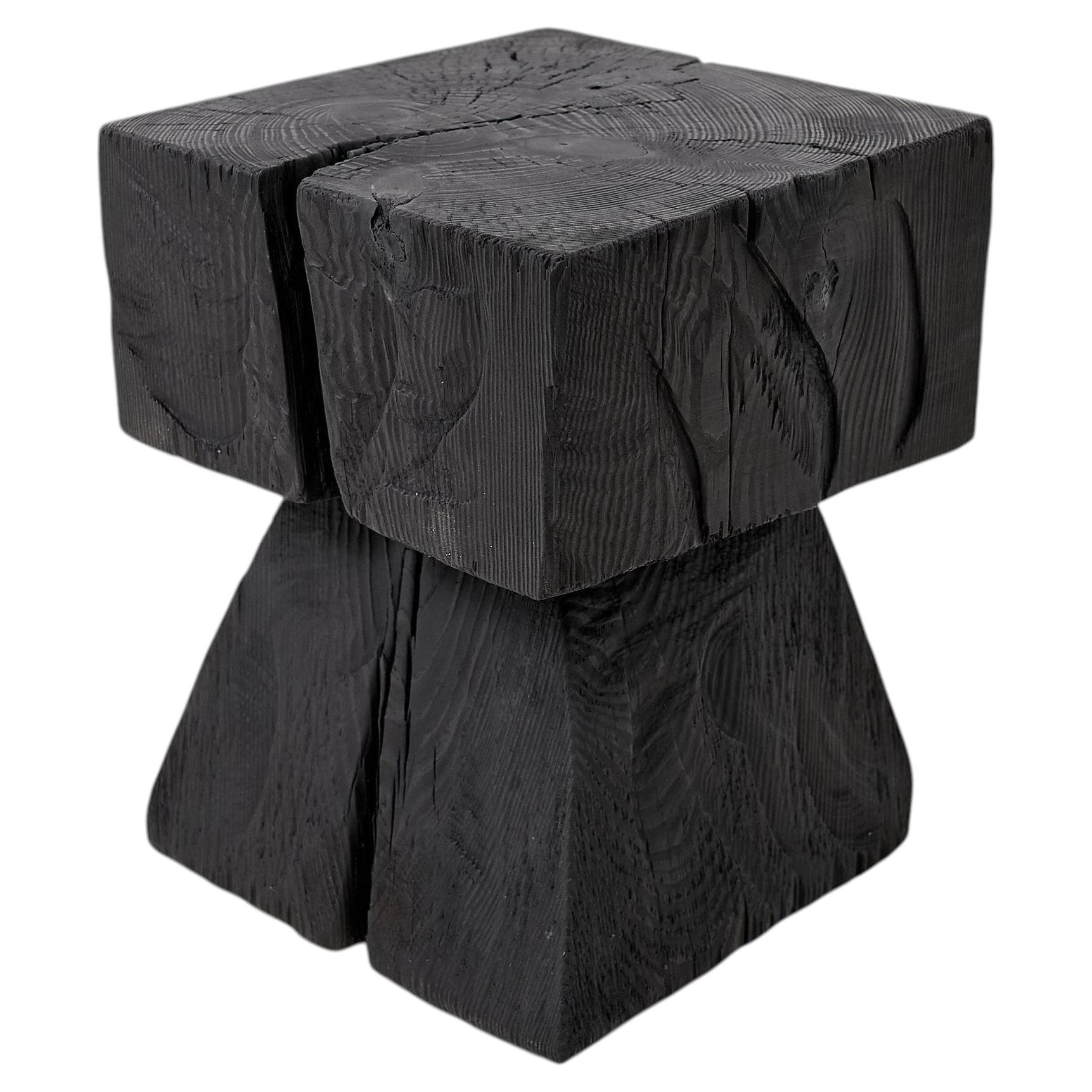 Tavolino scultoreo in legno duro, sgabello, Wood Wood carbonizzato, intagliato a mano, Logniture