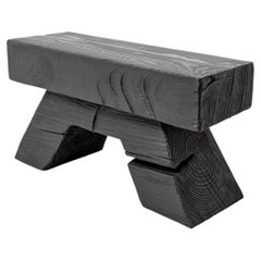 Sgabello scultoreo in legno duro, tavolino, Wood Wood carbonizzato, intagliato a mano, Logniture
