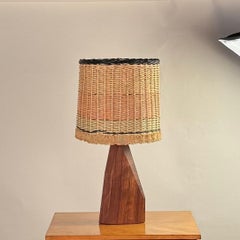 Sculptural Hawaiian Koa Wood Lamp with Custom Rattan Shade