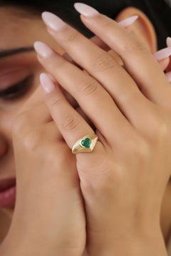 Sculptural Heart-Cut Emerald Dome Ring in 14K Yellow Gold Fine Jewelry