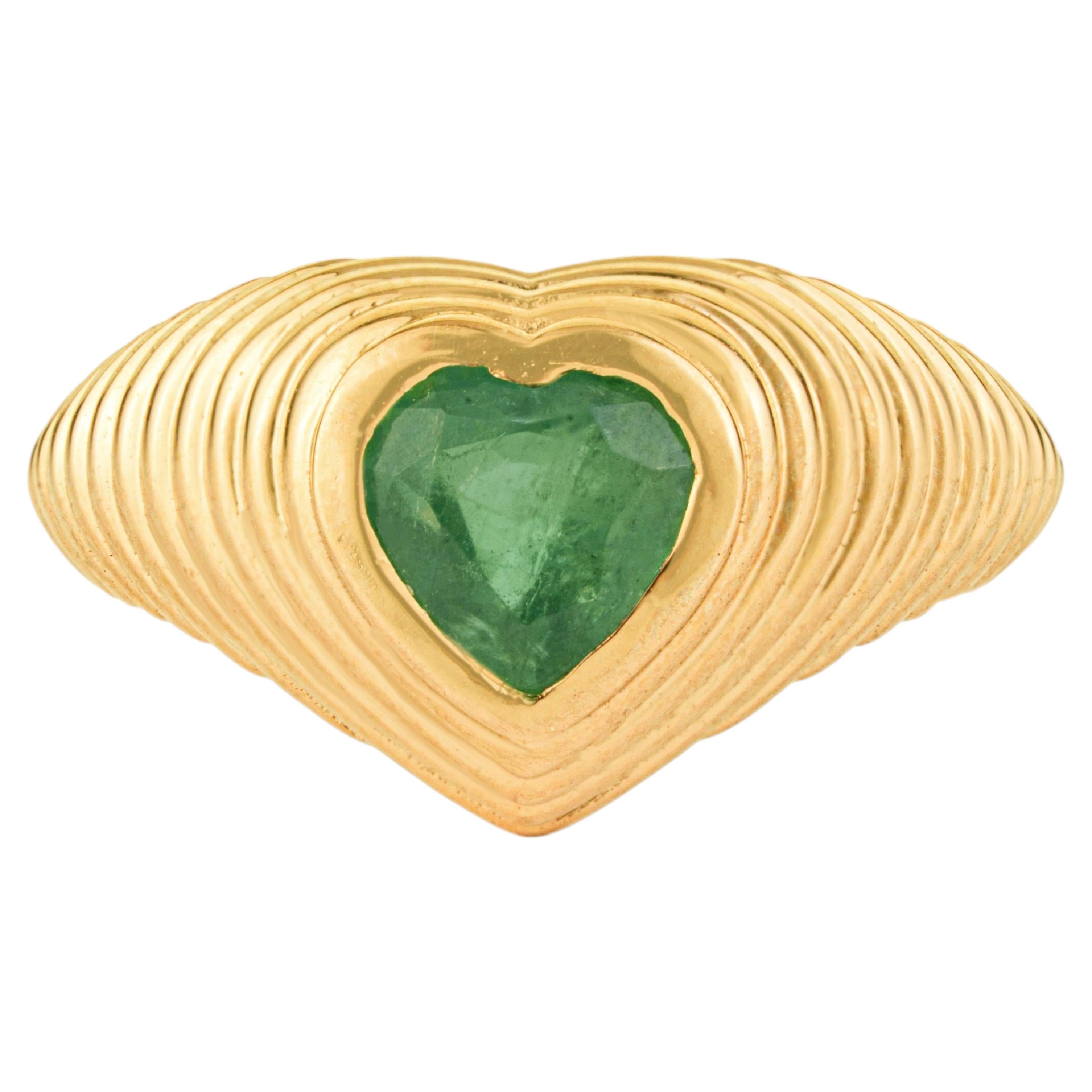Sculptural Heart-Cut Emerald Dome Ring in 14K Yellow Gold Fine Jewelry