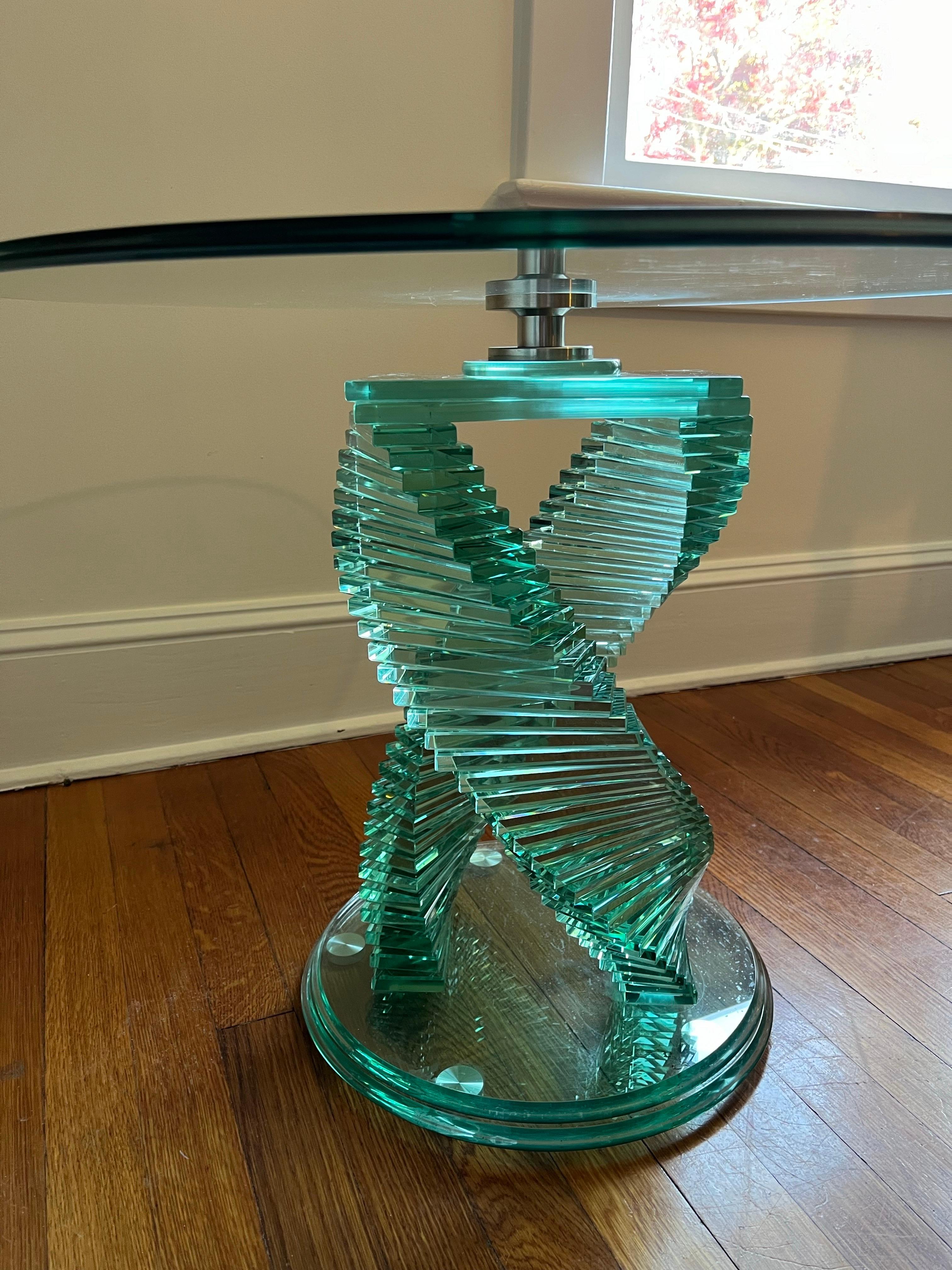 French Sculptural Helix Spiral Glass Table For Sale