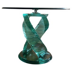 Skulpturaler Helix-Spiegelglastisch aus Spiralglas