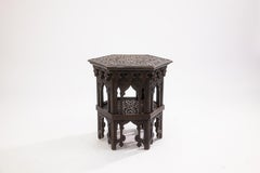 Sculptural Hexagonal Wooden Handmade Asian Accent Side End Table