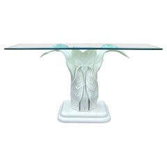 Retro Sculptural Hollywood Palm Regency Entry Hall Console Table Tropical Banana Leaf