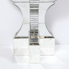 Sculptural Hollywood Regency Reverse Etched Beveled Antique Mirror Console Table