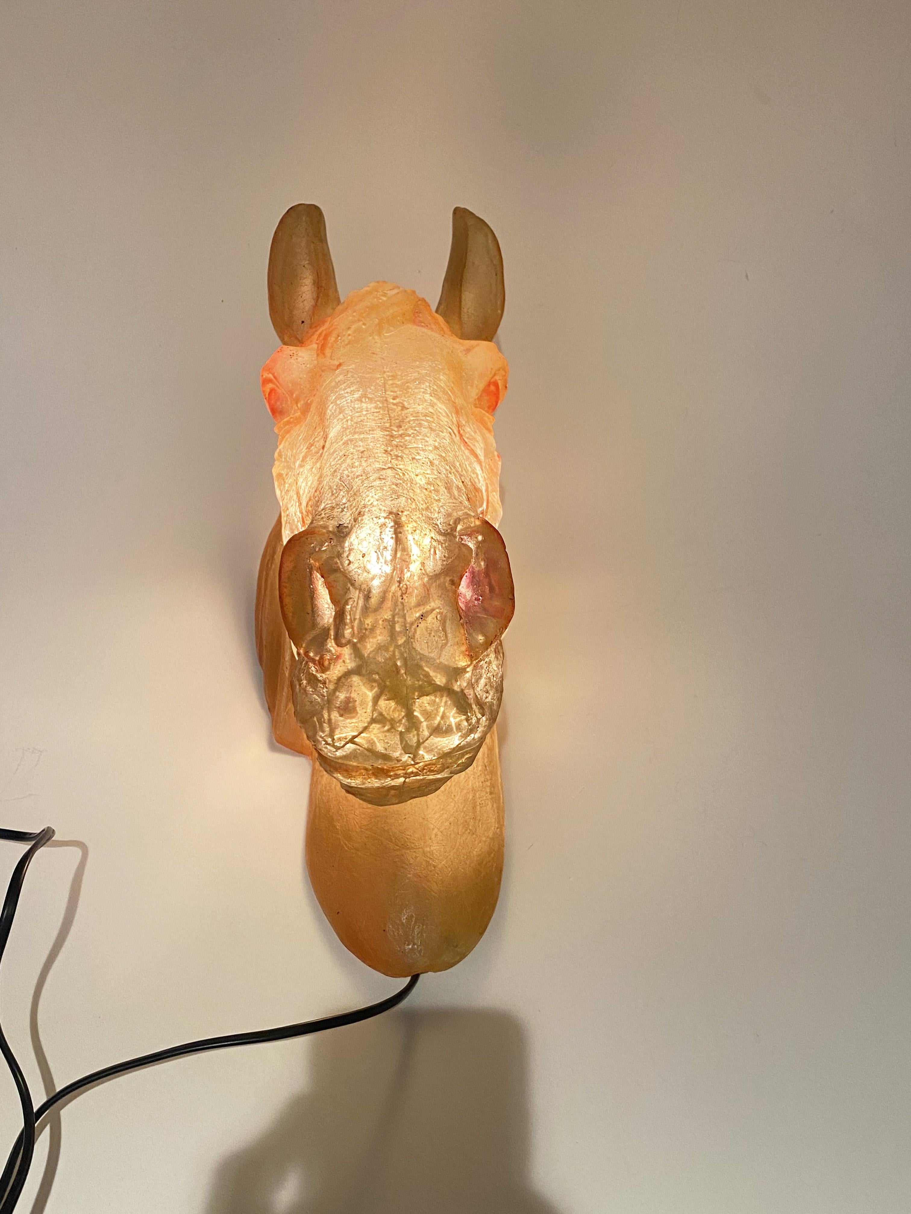 Sculptural Horse Head Wall Lamp or Sconce in fiberglass, Cazenave style, 1970s. For Sale 1