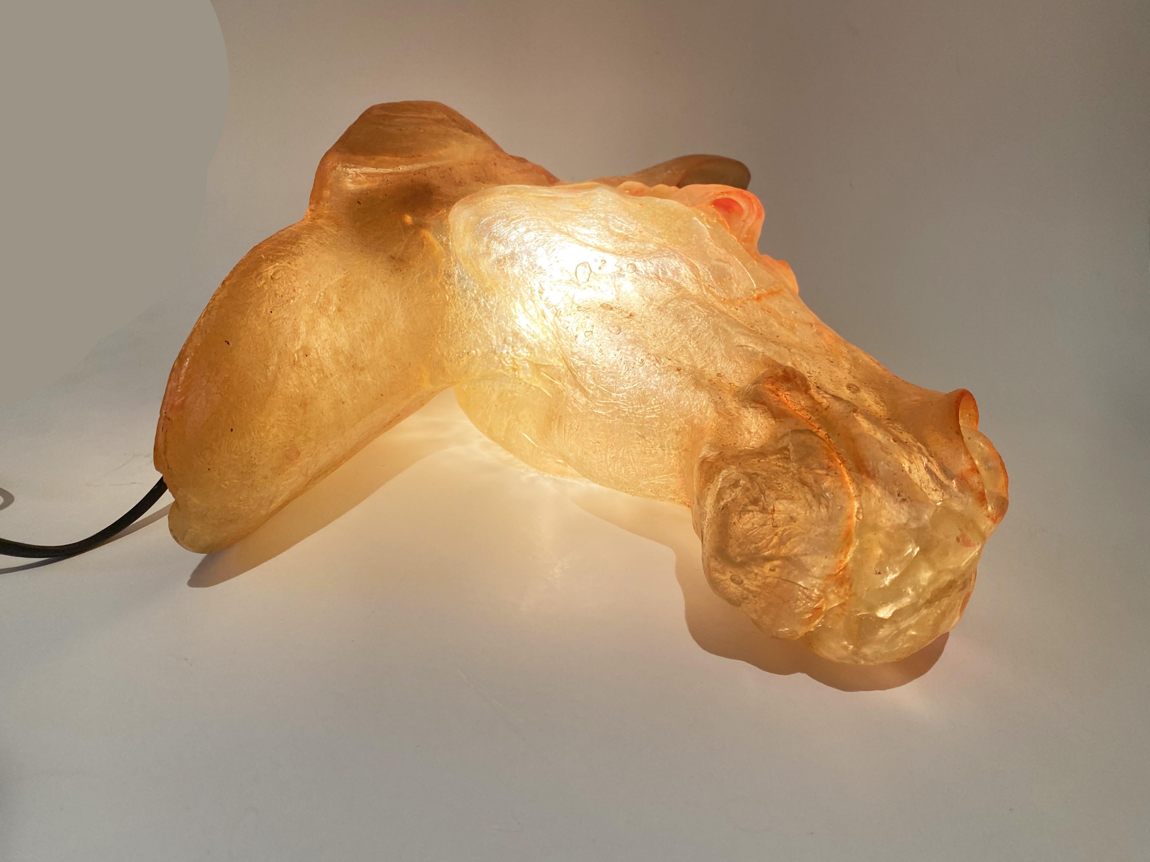 Post-Modern Sculptural Horse Head Wall Lamp or Sconce in fiberglass, Cazenave style, 1970s. For Sale