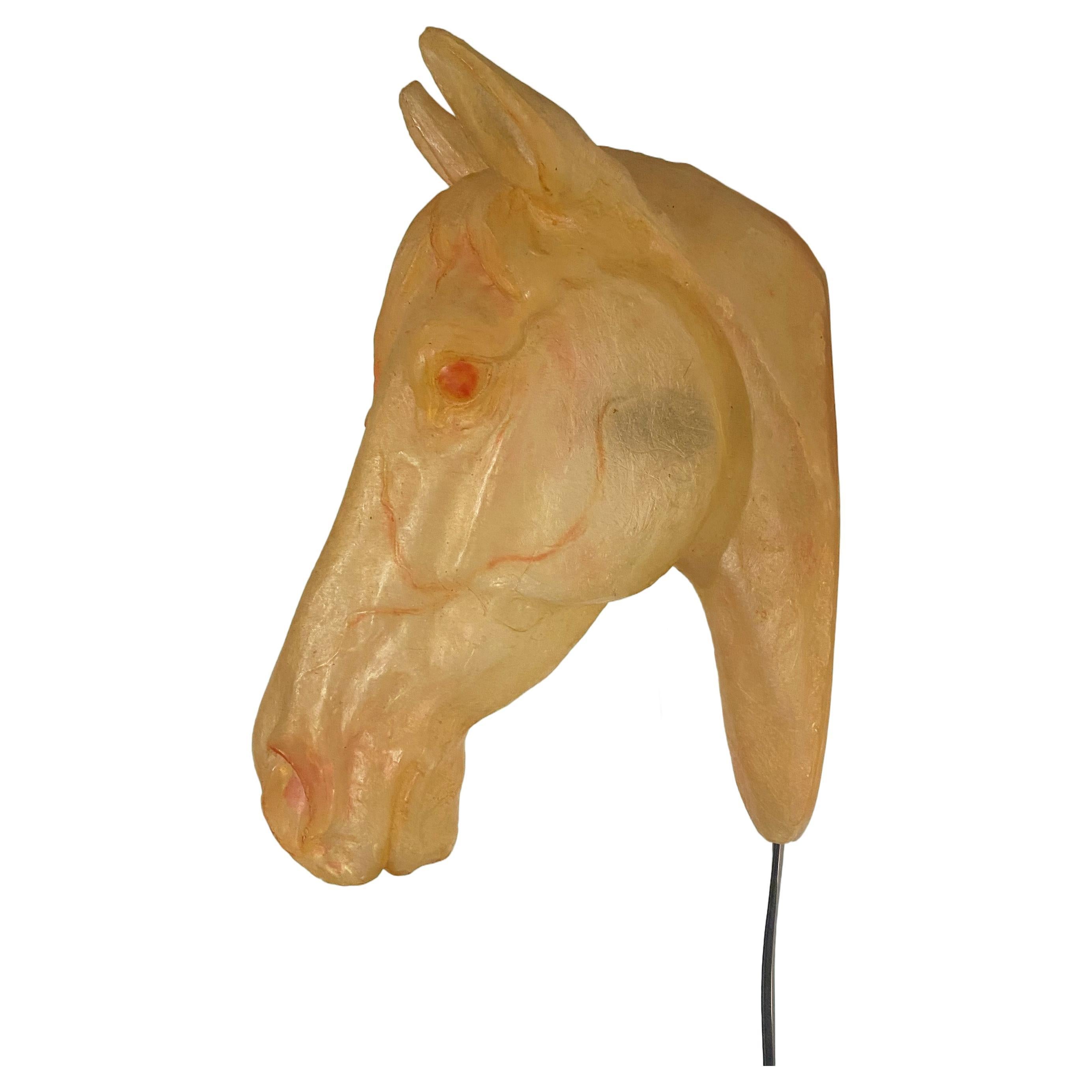 Sculptural Horse Head Wall Lamp or Sconce in fiberglass, Cazenave style, 1970s. For Sale