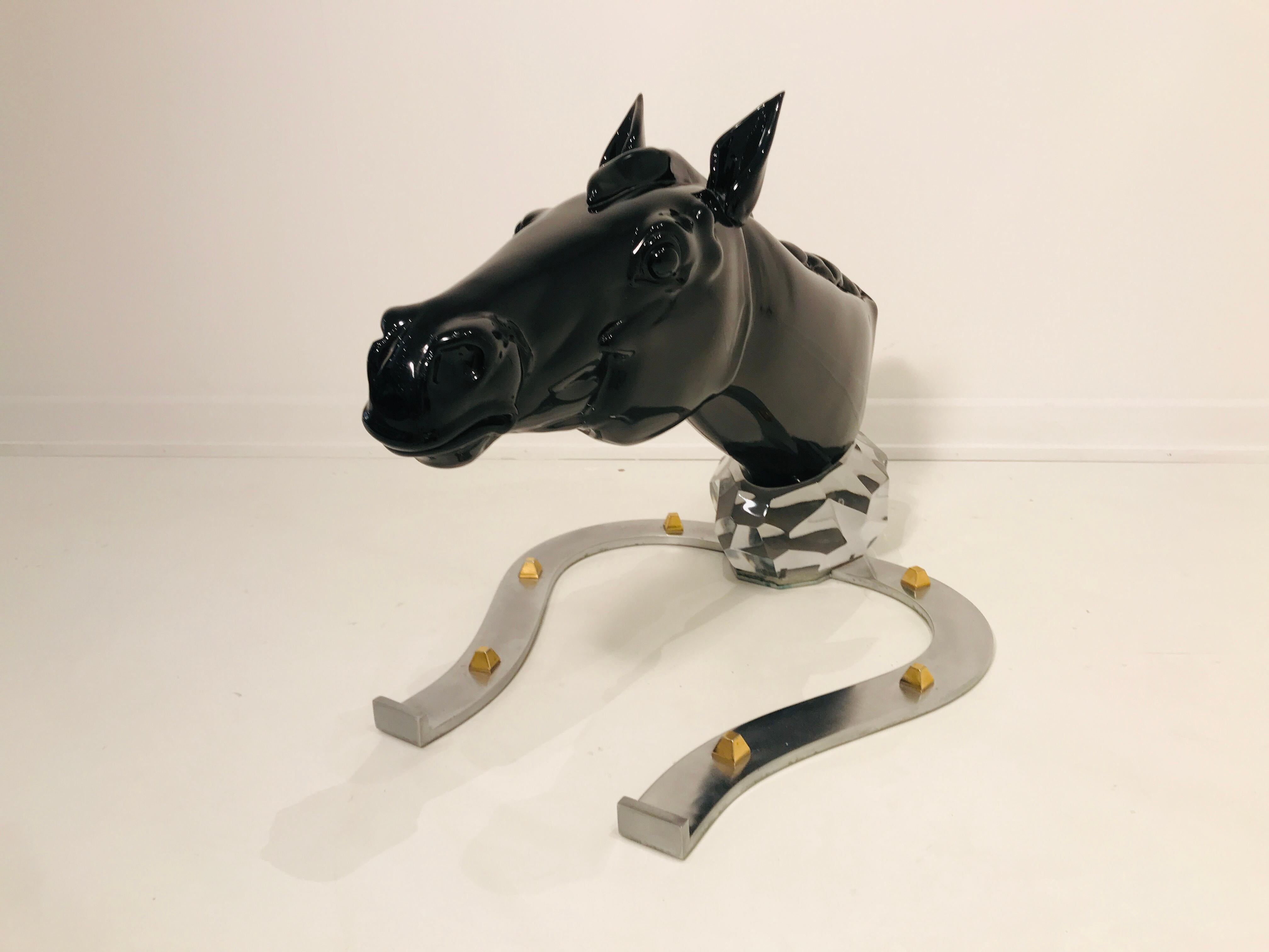 Sculptural horse in glass by Pino Signoretto, signed by the artist, Black glass from Murano.
Pino Signoretto 1944-2017 Murano art glass sculpture.
One of a kind....
circa 1980.