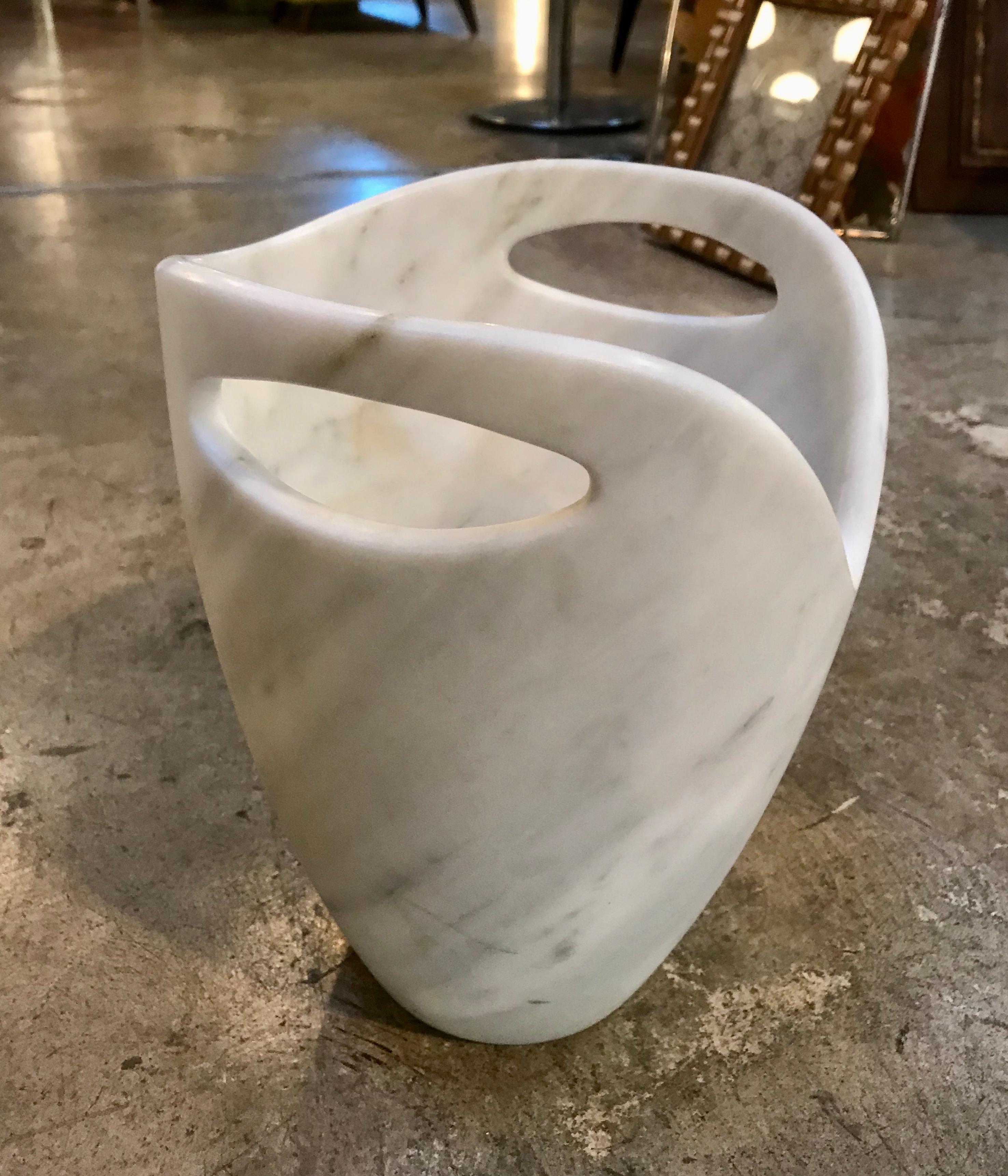 Hand-Carved Sculptural Ice Bucket in Carrara Marble, Italy For Sale