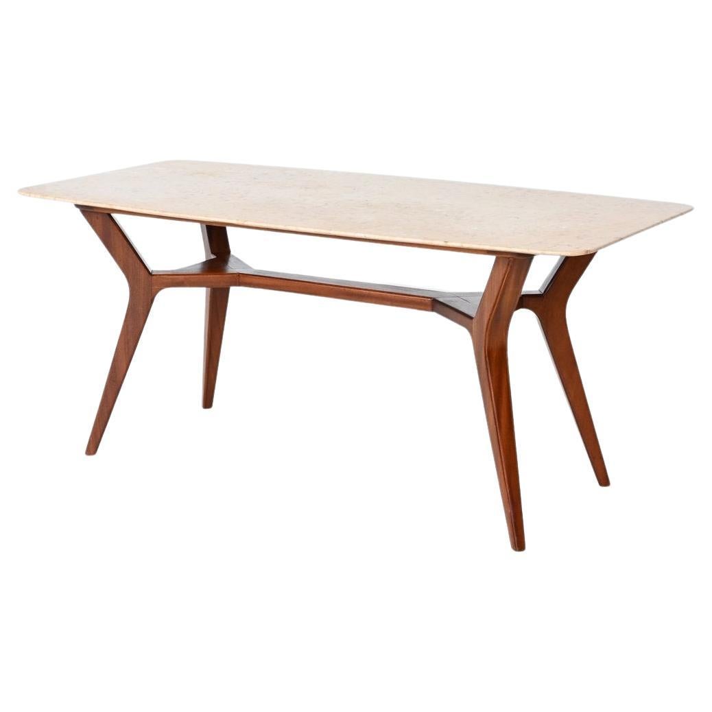 Sculptural Ico Parisi Style Dining Table Walnut Wood and Marble Italy 1960  For Sale at 1stDibs