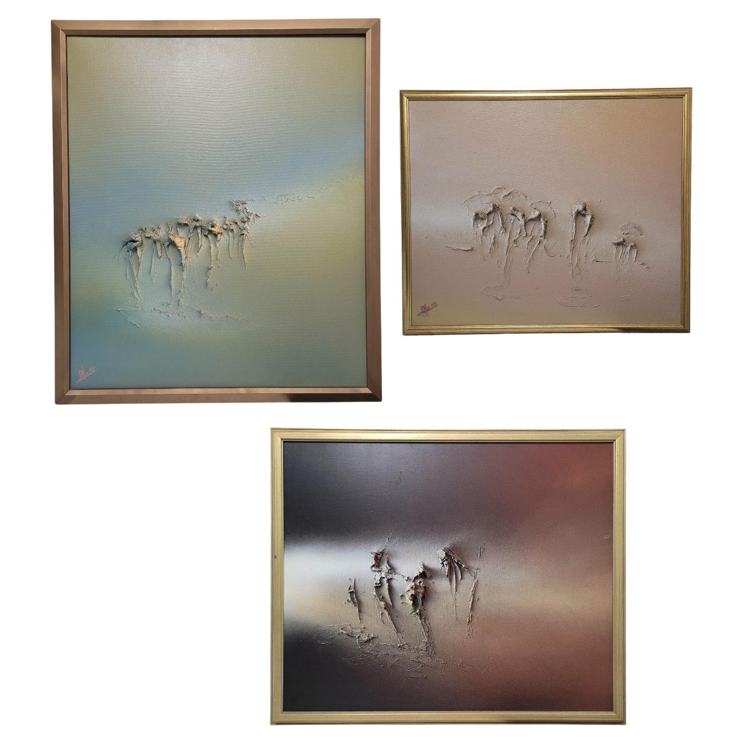 Sculptural Impasto: Set of 3 Abstract Figurative Paintings by Max Roumieu For Sale