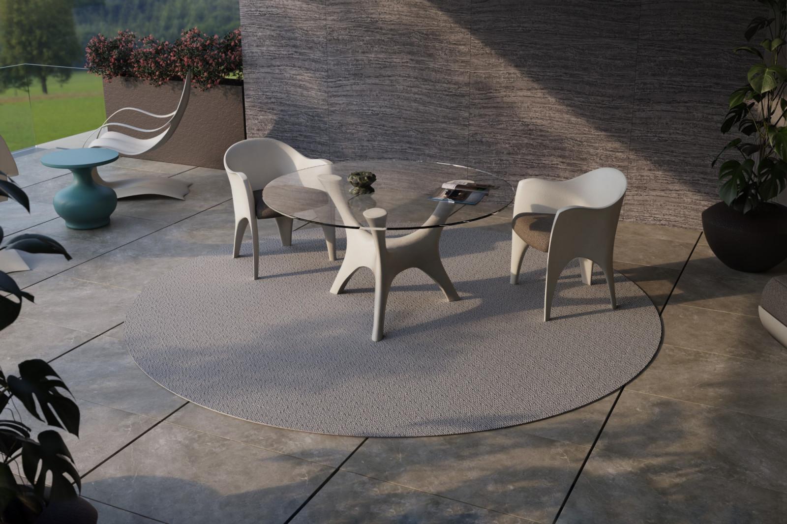 Modern Sculptural Indoor/Outdoor Dining Table with Glass Top For Sale