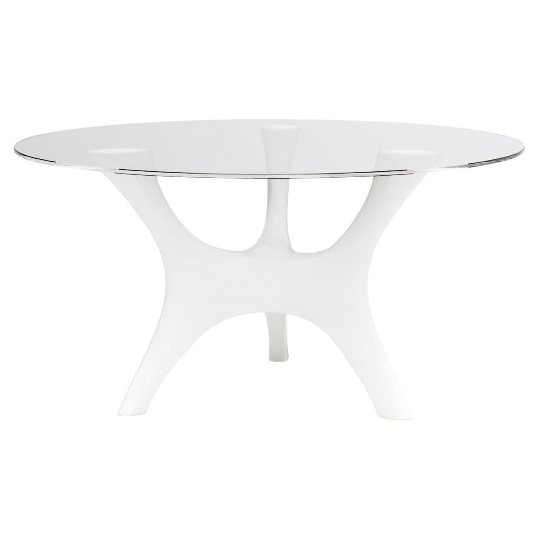 Sculptural Indoor/Outdoor Dining Table with Glass Top For Sale