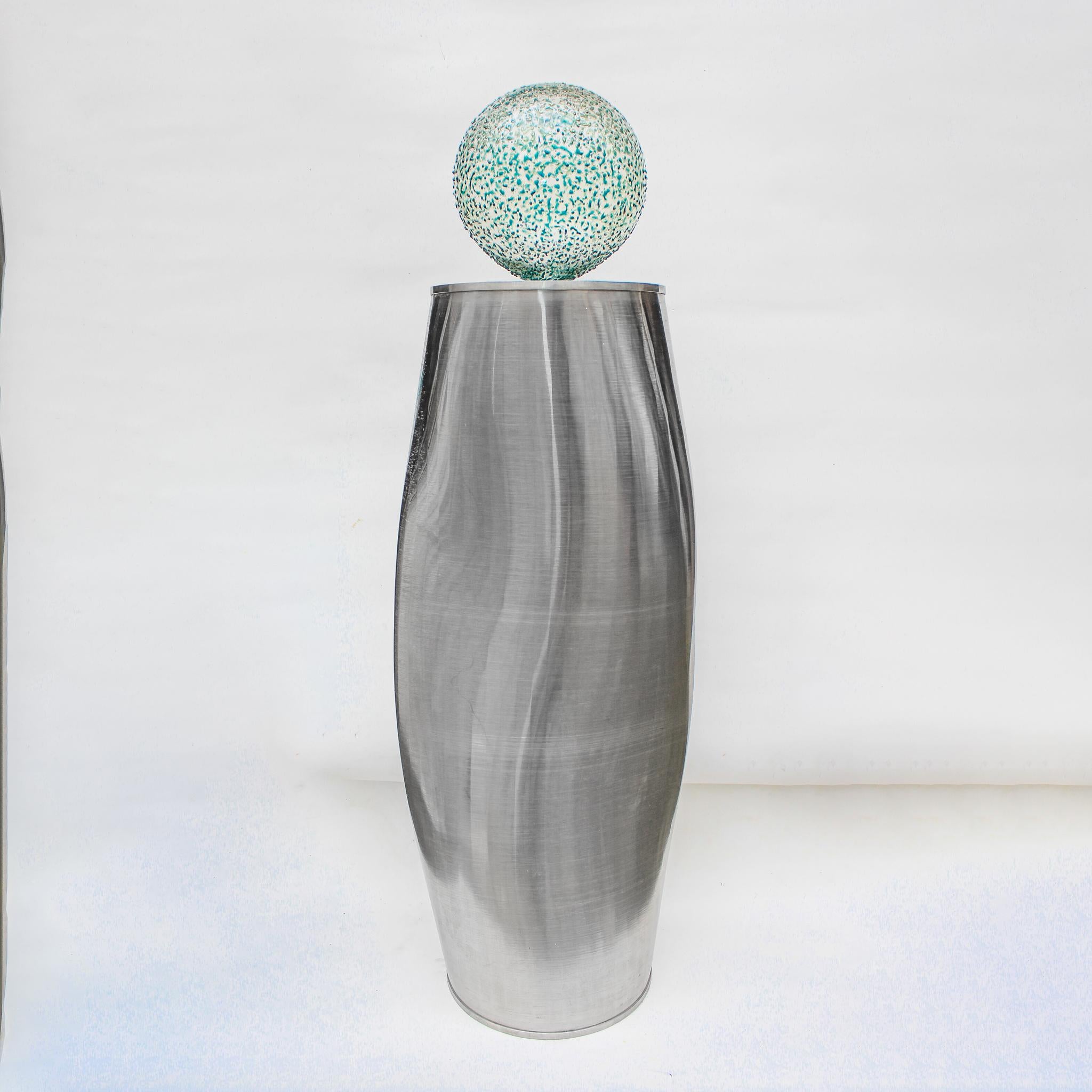 Sculptural Industrial Aluminium Silver Filter with a Hand-Blown Glass Ball Top For Sale 4