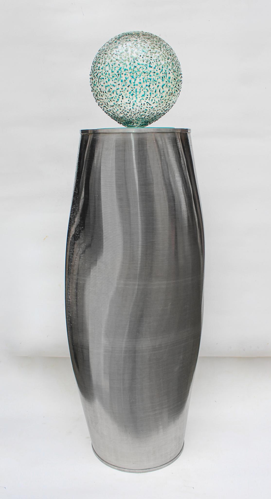 Sculptural Industrial Aluminium Silver Filter with a Hand-Blown Glass Ball Top For Sale 5