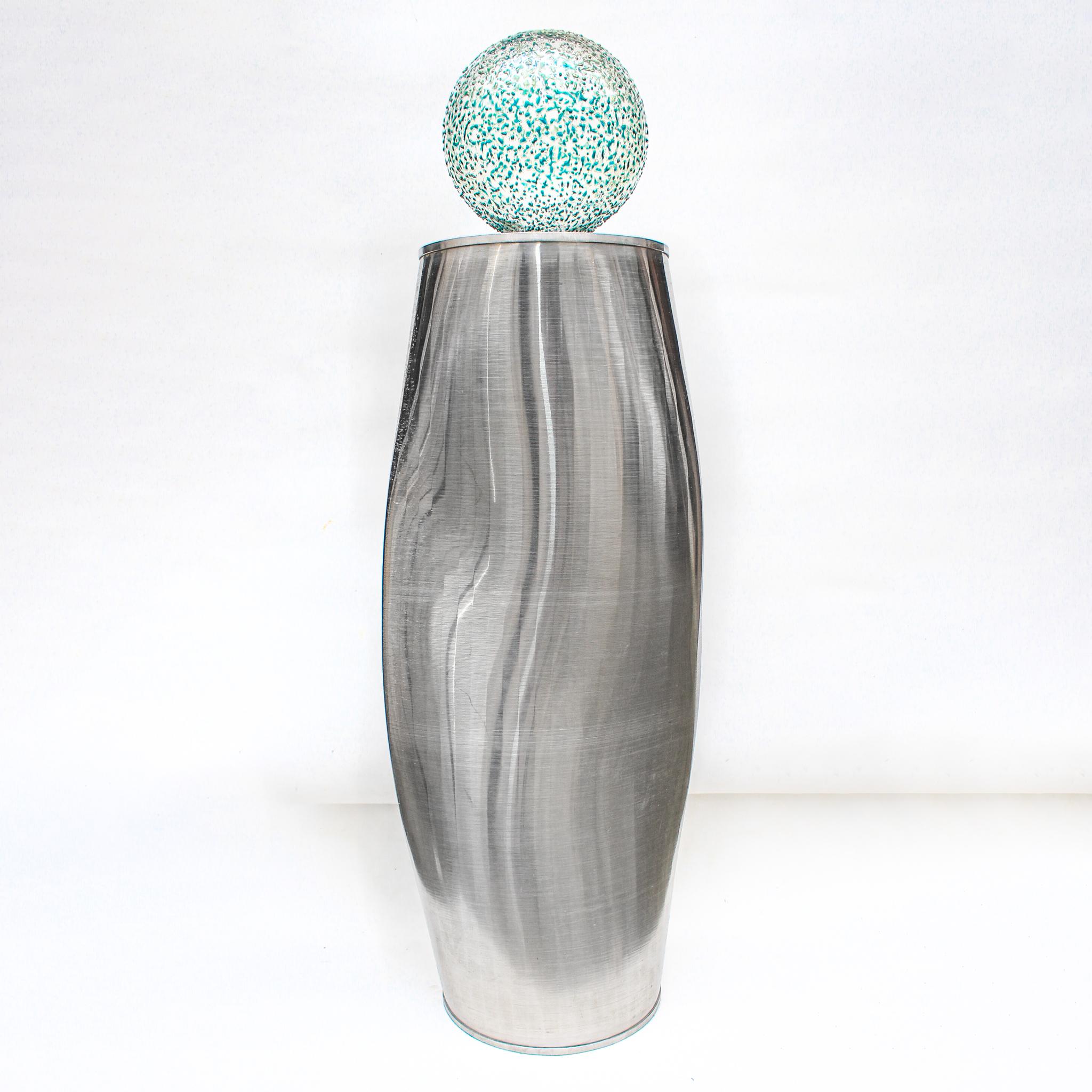 Sculptural Industrial Aluminium Silver Filter with a Hand-Blown Glass Ball Top For Sale 6