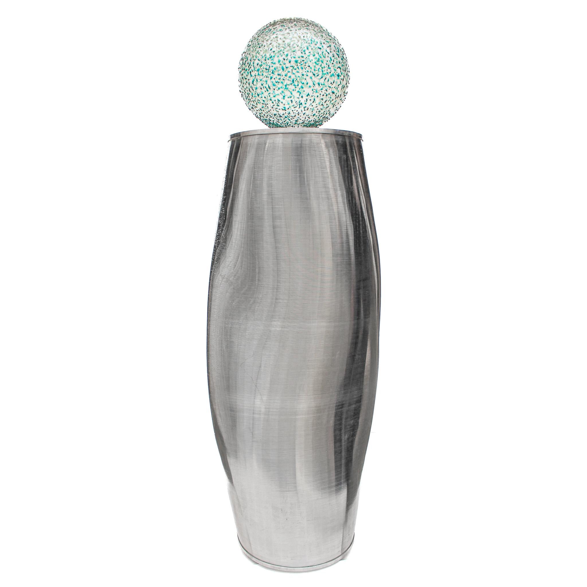 American Sculptural Industrial Aluminium Silver Filter with a Hand-Blown Glass Ball Top For Sale