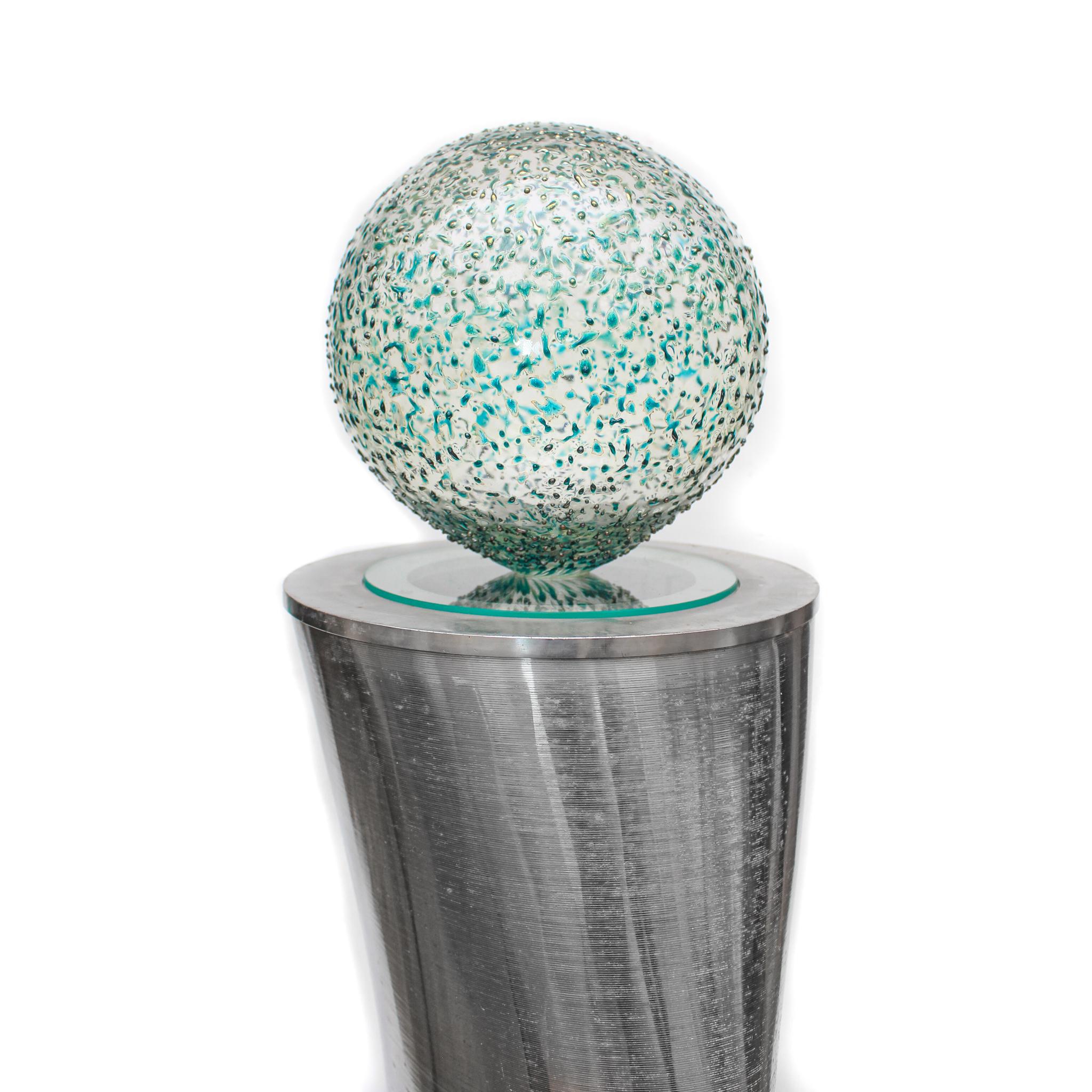 Sculptural Industrial Aluminium Silver Filter with a Hand-Blown Glass Ball Top In Good Condition For Sale In Dublin, Dalkey