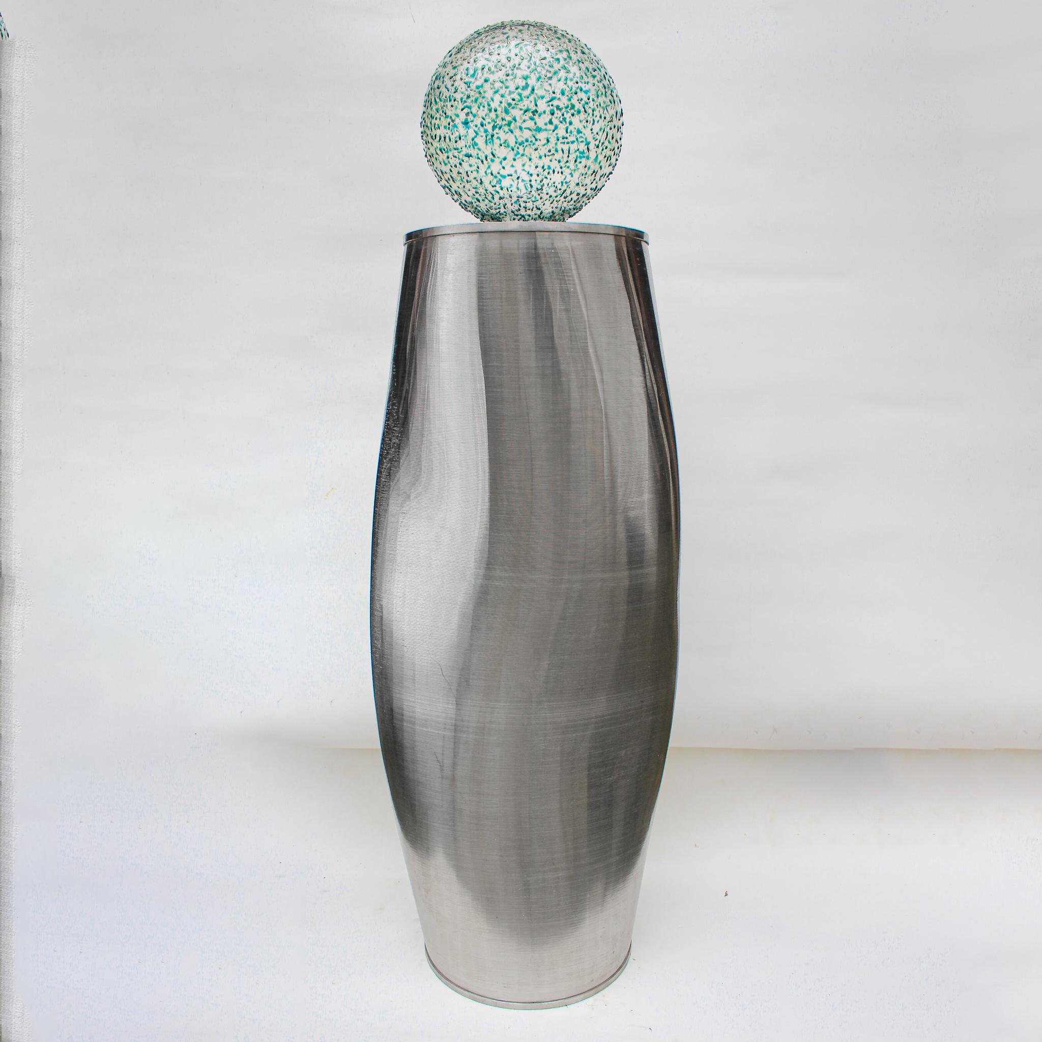 Sculptural Industrial Aluminium Silver Filter with a Hand-Blown Glass Ball Top For Sale 2
