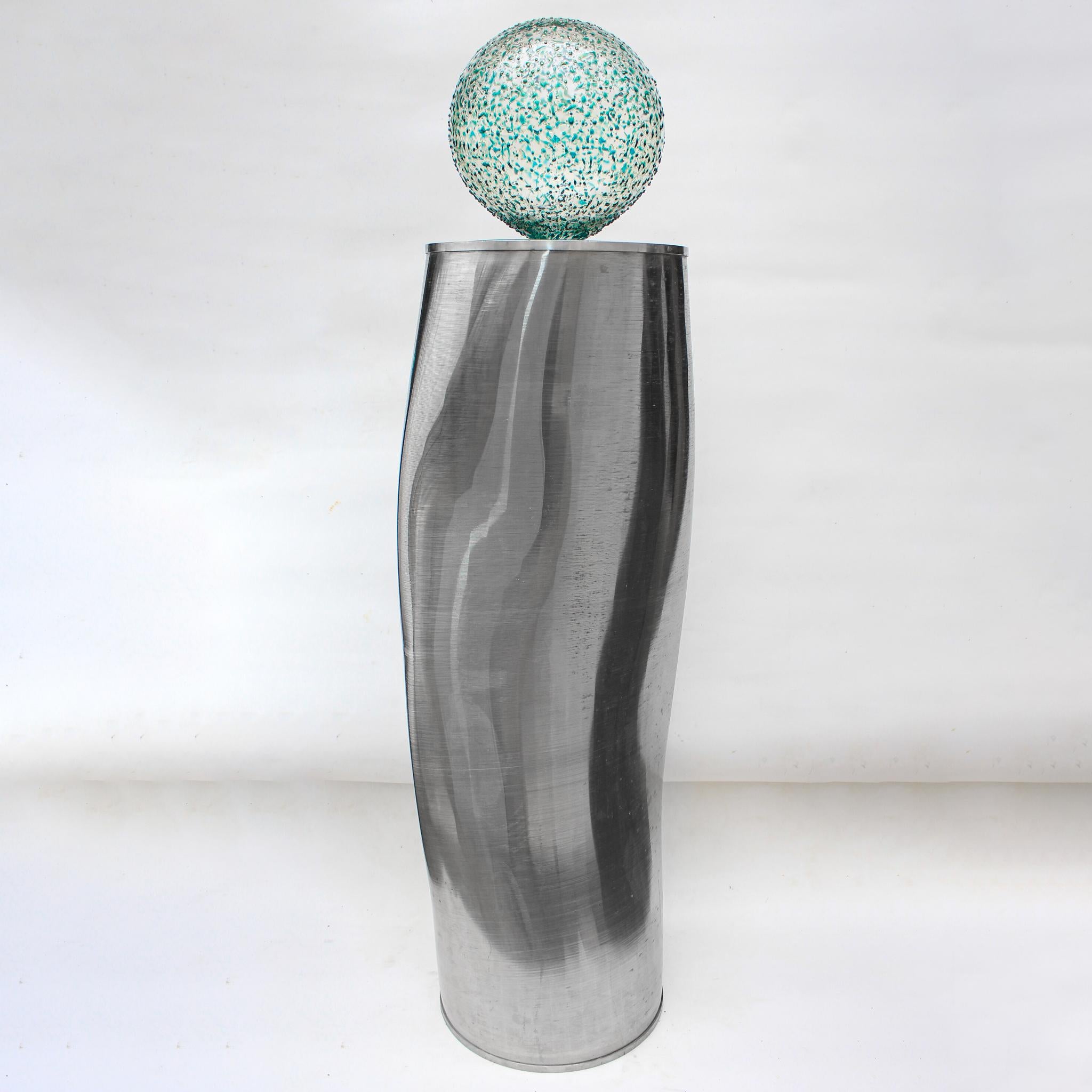 Sculptural Industrial Aluminium Silver Filter with a Hand-Blown Glass Ball Top For Sale 3