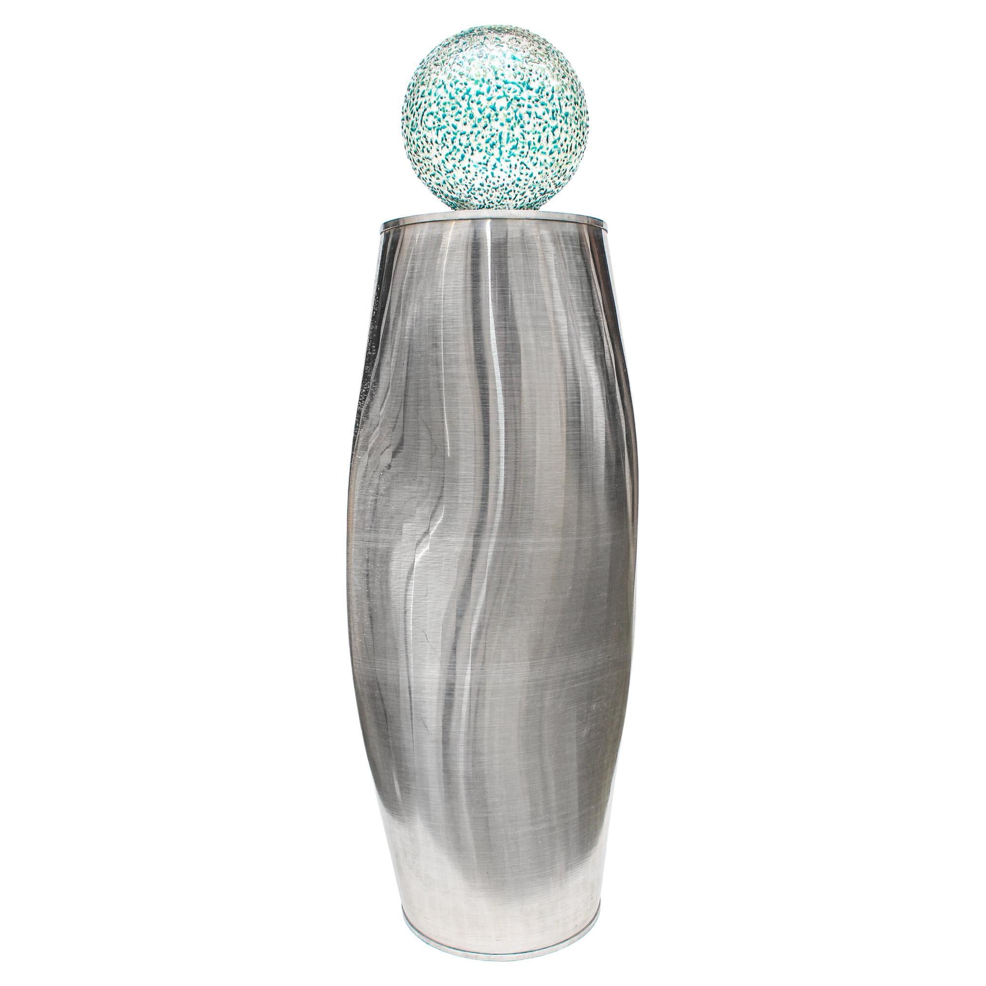Sculptural Industrial Aluminium Silver Filter with a Hand-Blown Glass Ball Top For Sale