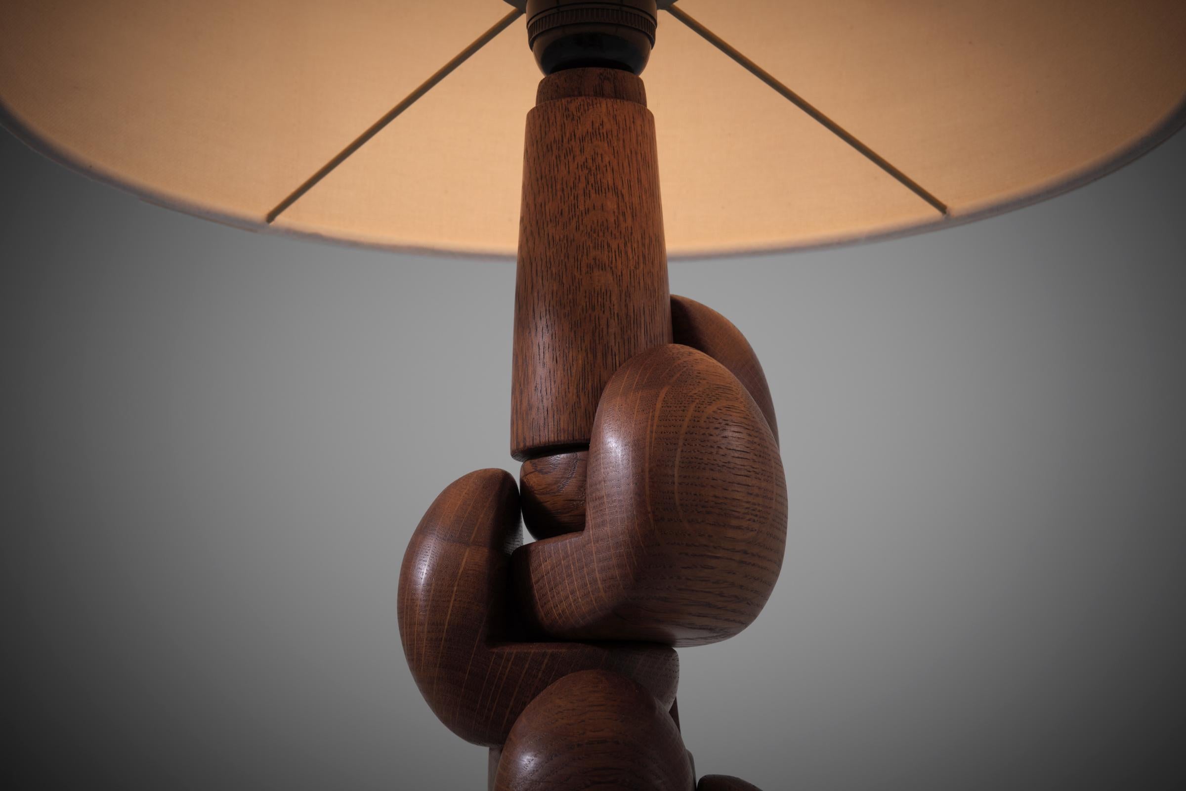 Sculptural interlocking Oak wooden Table Lamp, France 1960s 2
