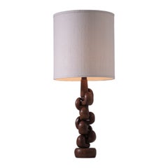 Sculptural interlocking Oak wooden Table Lamp, France 1960s