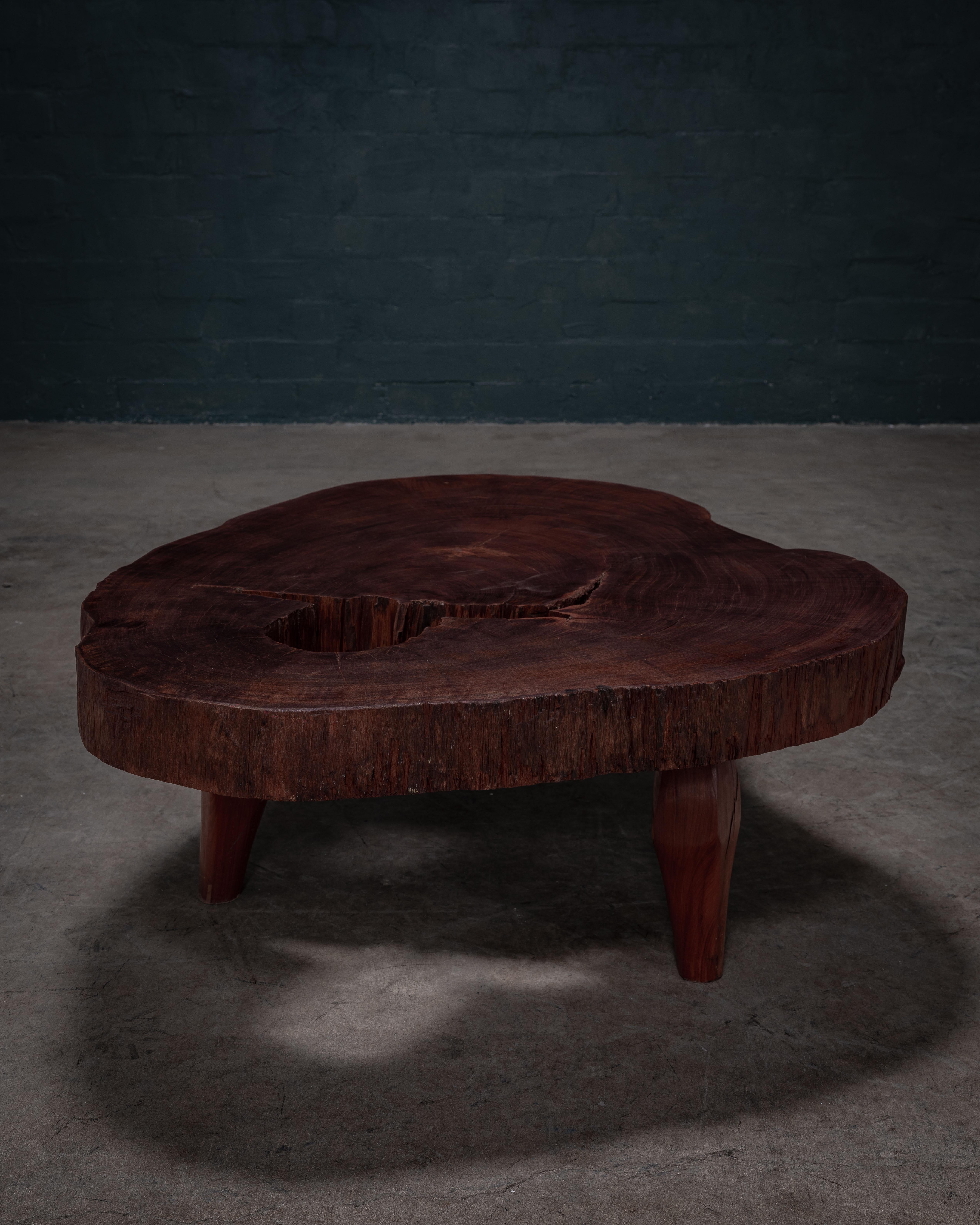 Brazilian Live-Edge Organic Cross-Cut Slab Table crafted in Brazil from salvaged Ipé trees For Sale