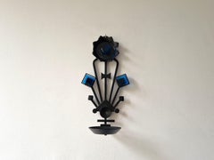 Sculptural Iron and blue glass candle sconce for Dantoft, Denmark 1960's/1970's