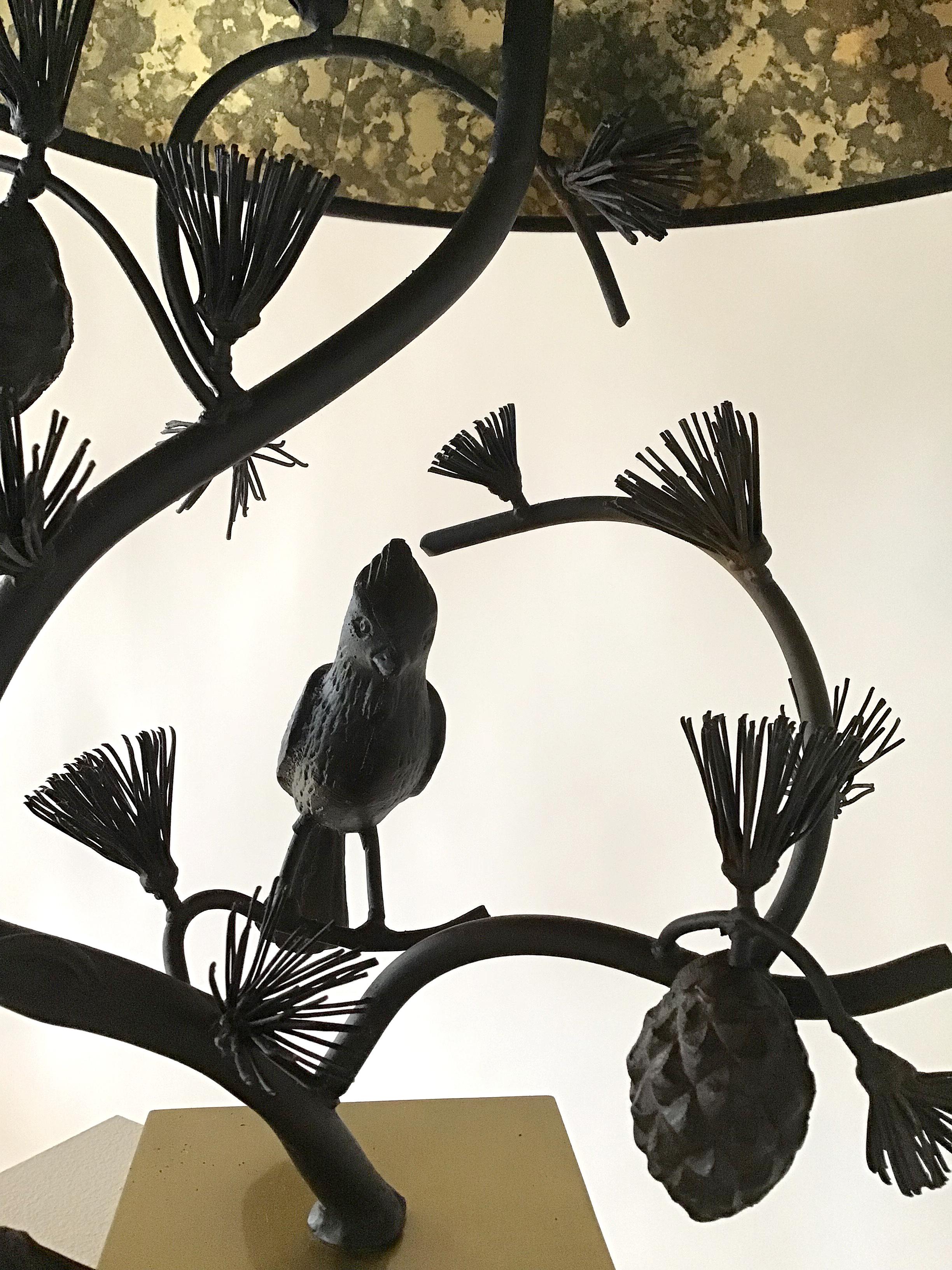 Late 20th Century Sculptural Iron and Brass Bird in a Tree Lamp by Chapman