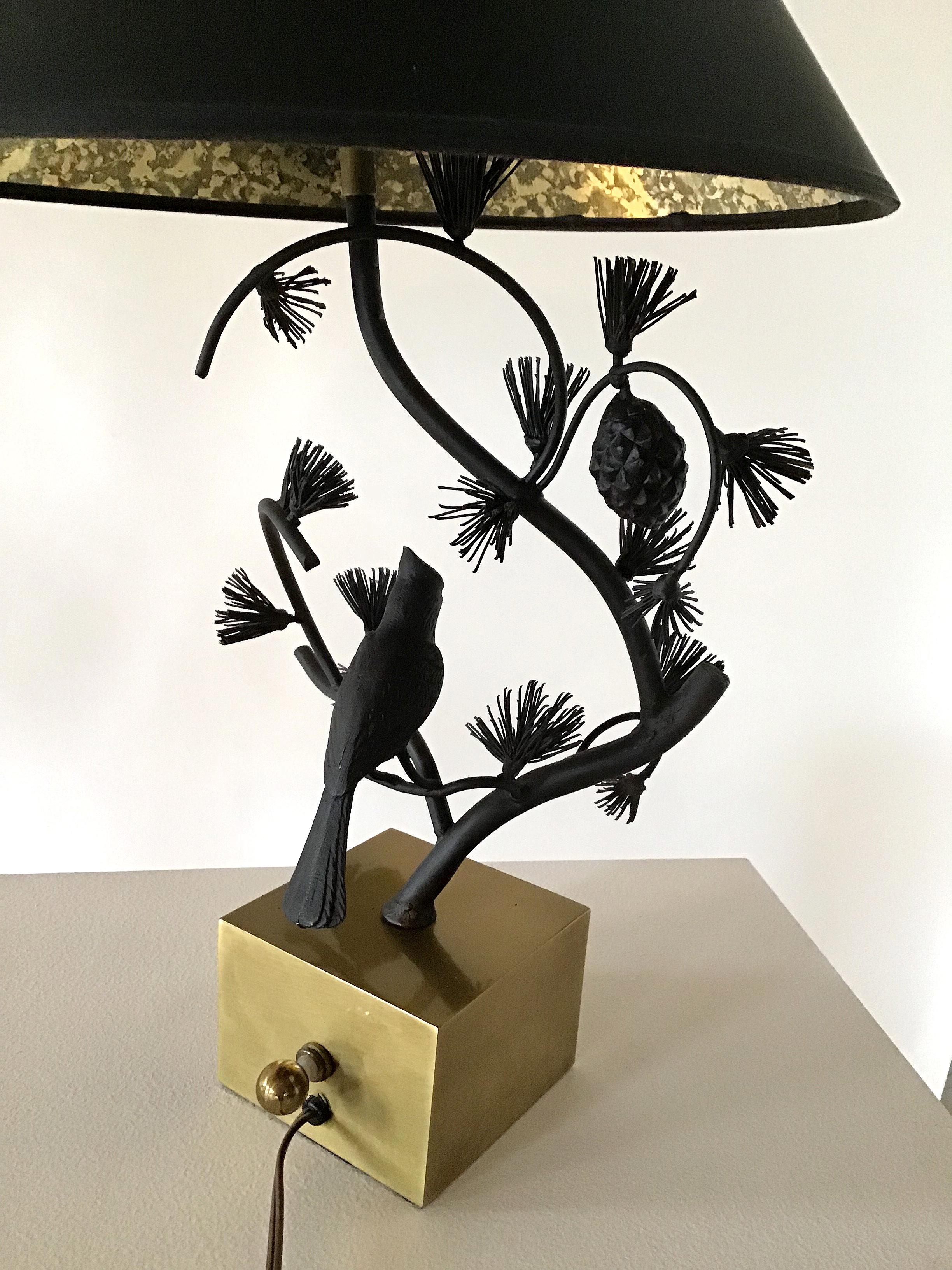Sculptural Iron and Brass Bird in a Tree Lamp by Chapman 1