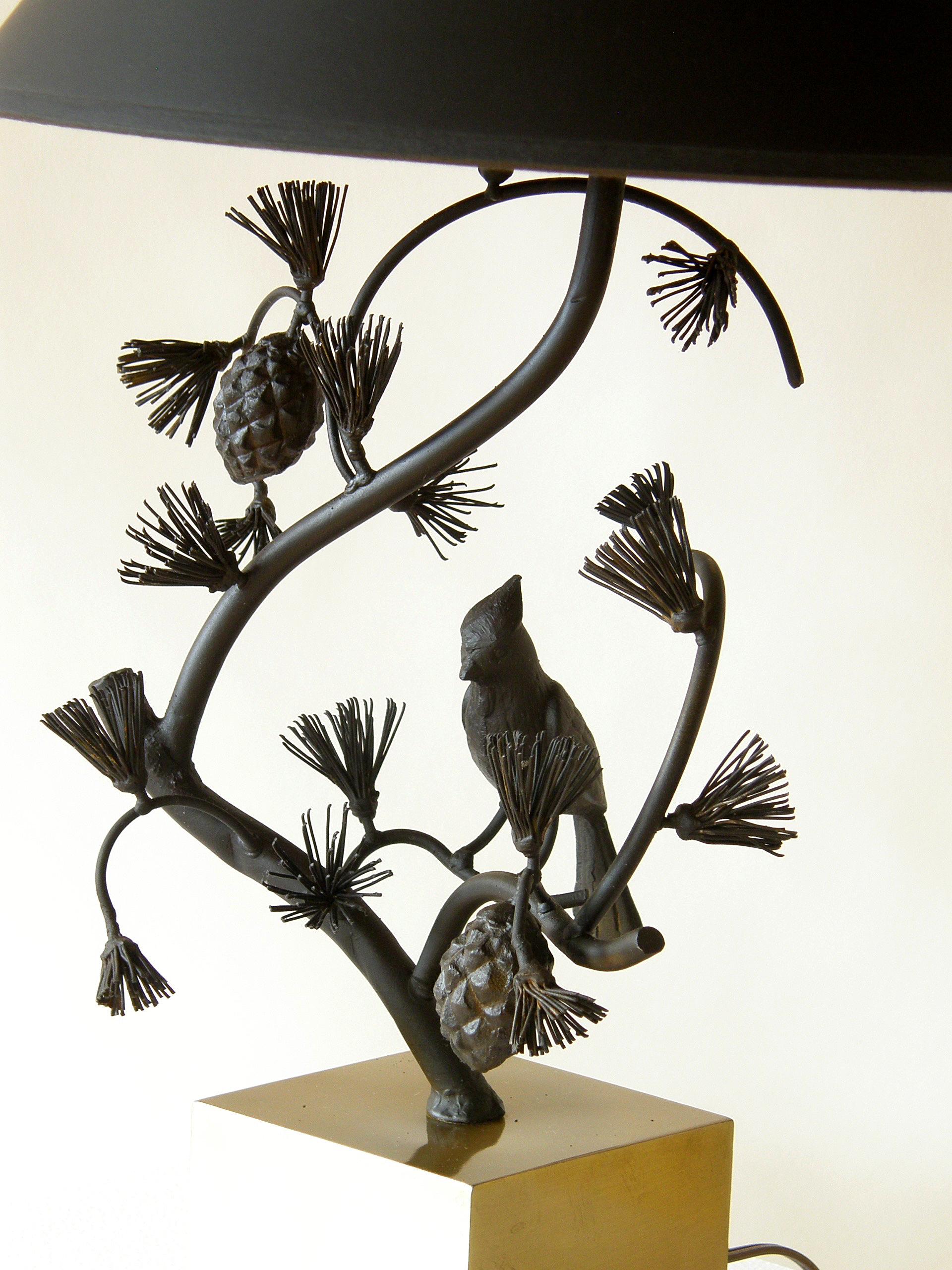 Sculptural Iron and Brass Bird in a Tree Lamp by Chapman 2