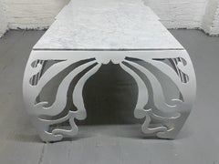 Sculptural Iron and Carrara Marble White Coffee Table