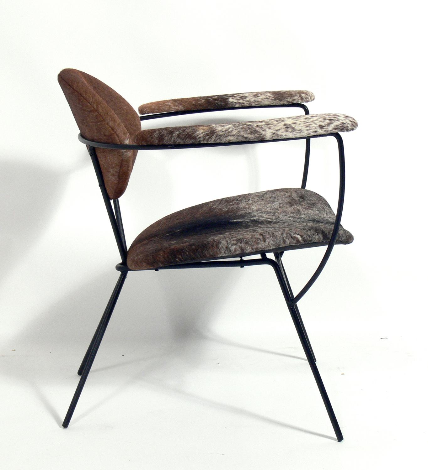 American Sculptural Iron and Cowhide Lounge Chair by Joseph Cicchelli