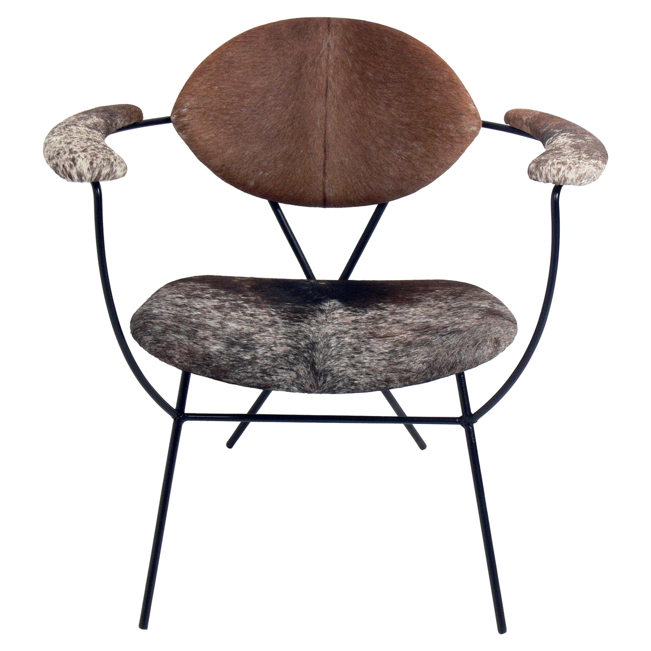 Sculptural Iron and Cowhide Lounge Chair by Joseph Cicchelli