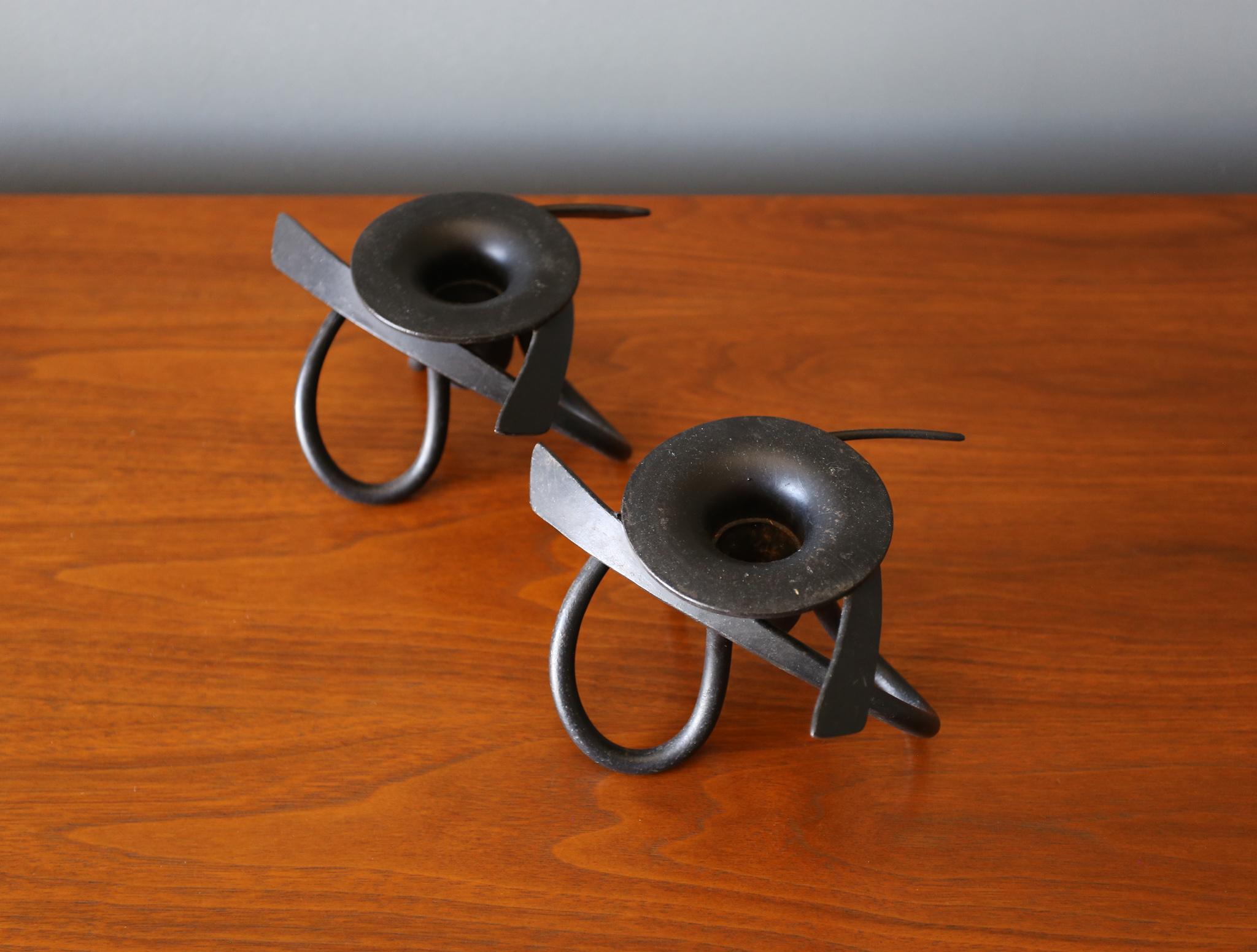 American Sculptural Iron Candle Holders, circa 1980