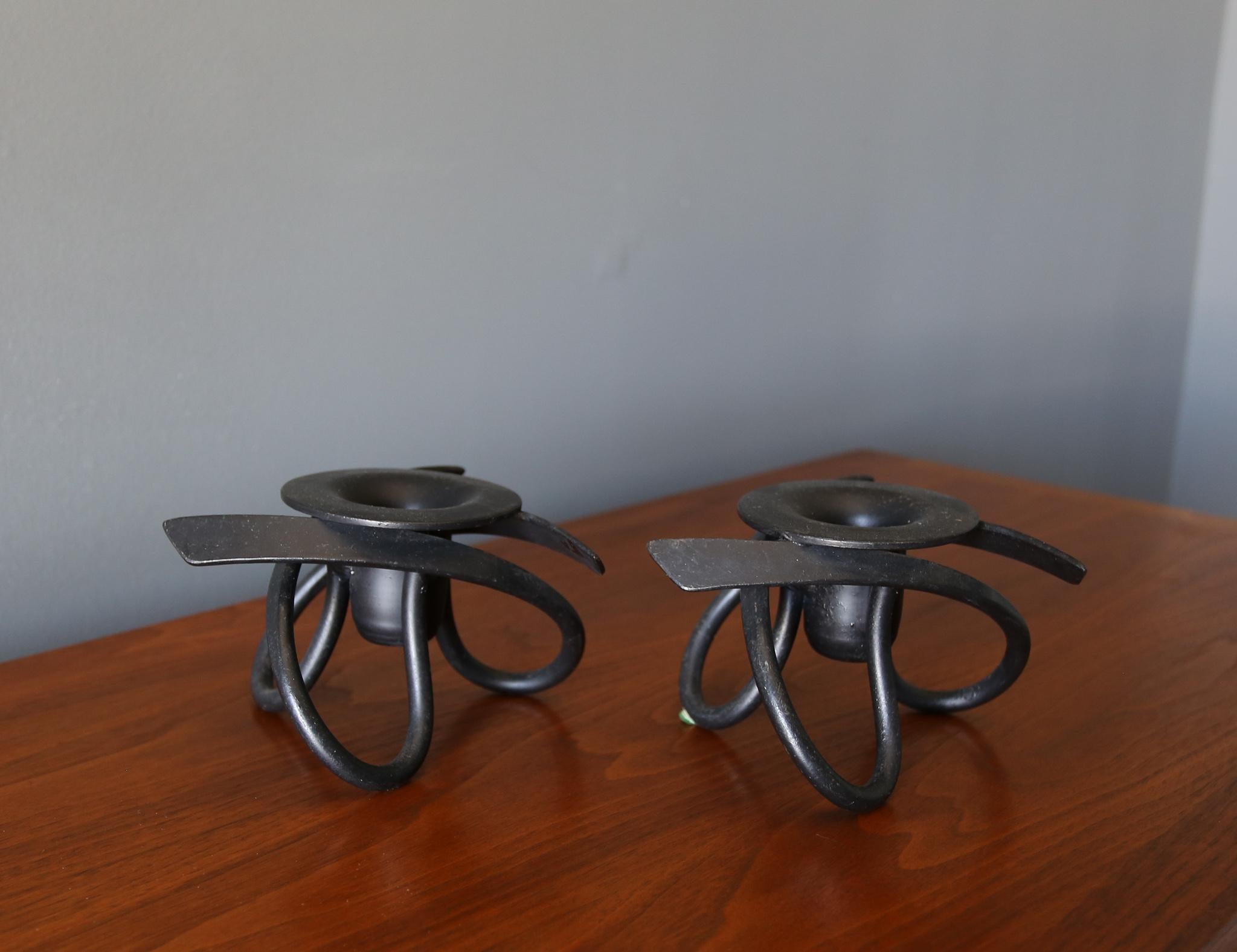 Sculptural Iron Candle Holders, circa 1980 In Good Condition In Costa Mesa, CA