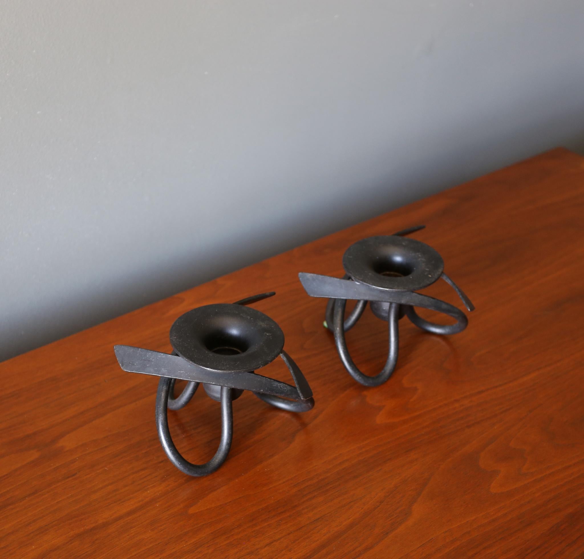20th Century Sculptural Iron Candle Holders, circa 1980