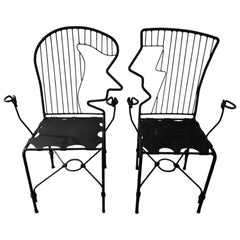 Sculptural Iron Face Chairs by Industrial Artist Ries Niemi, 1990- a pair