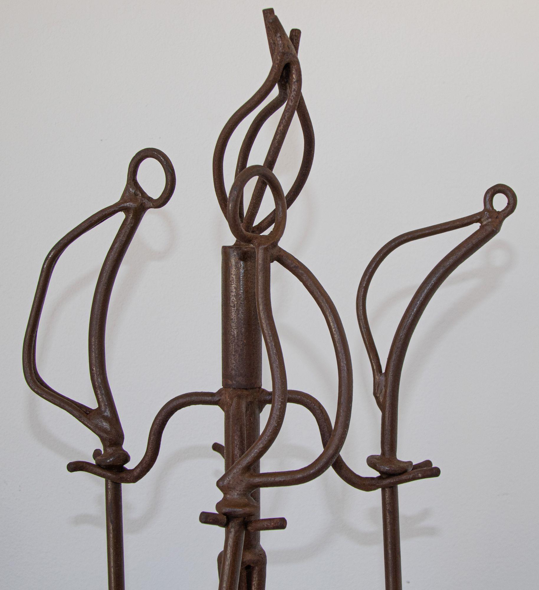Arts and Crafts Sculptural Iron Forged Oversized Fire PlaceTools For Sale