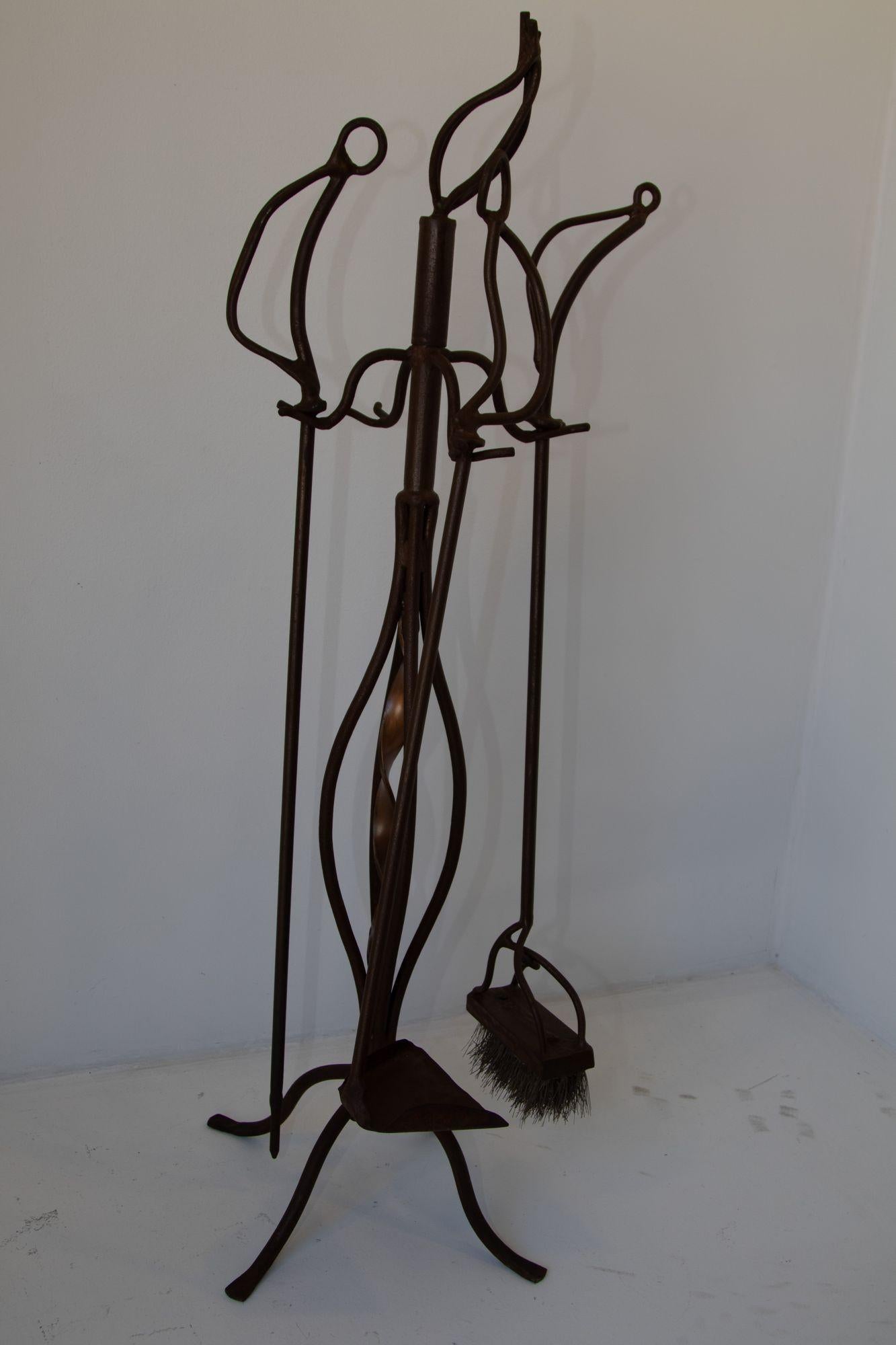 20th Century Sculptural Iron Forged Oversized Fire PlaceTools For Sale