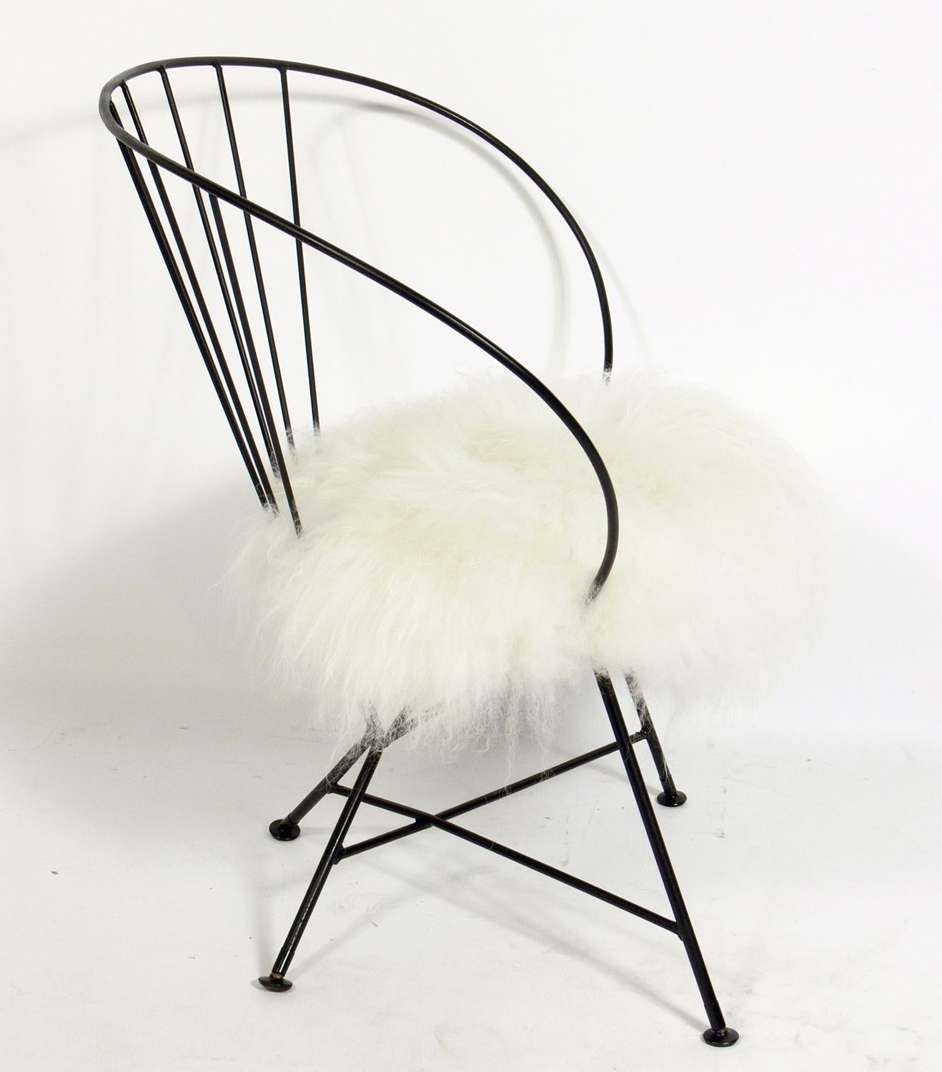 Mid-Century Modern Sculptural Iron Lounge Chair in Faux Fur For Sale