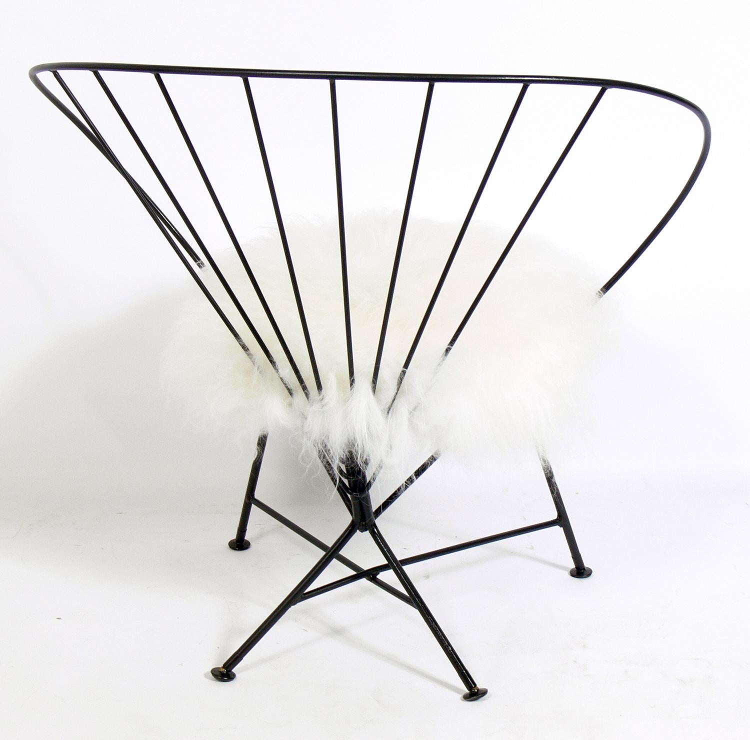 American Sculptural Iron Lounge Chair in Faux Fur For Sale